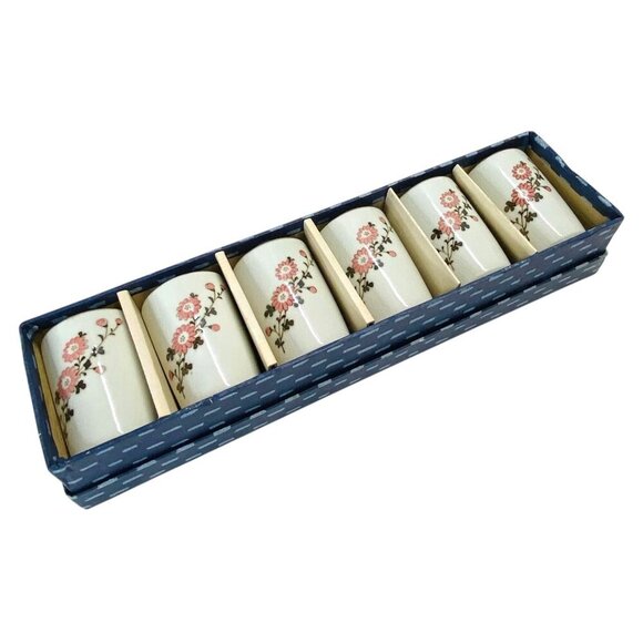 OMC Otagiri Japan Pink Floral Japanese Teacups Sake Cups 6PC Set MCM Vintage - Picture 11 of 11